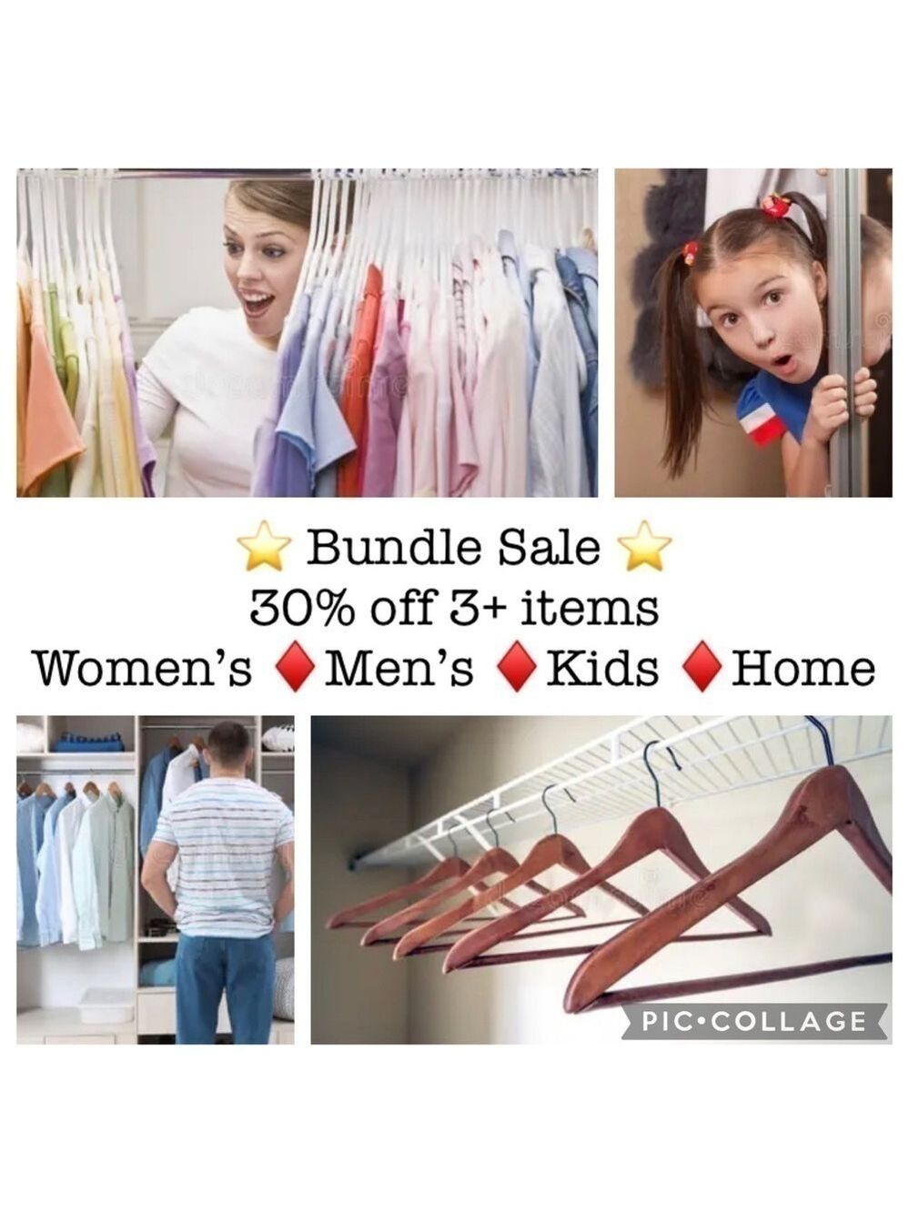 Bundle sale! 30% off 3+ items (boutique items excluded) men’s women’s kids home